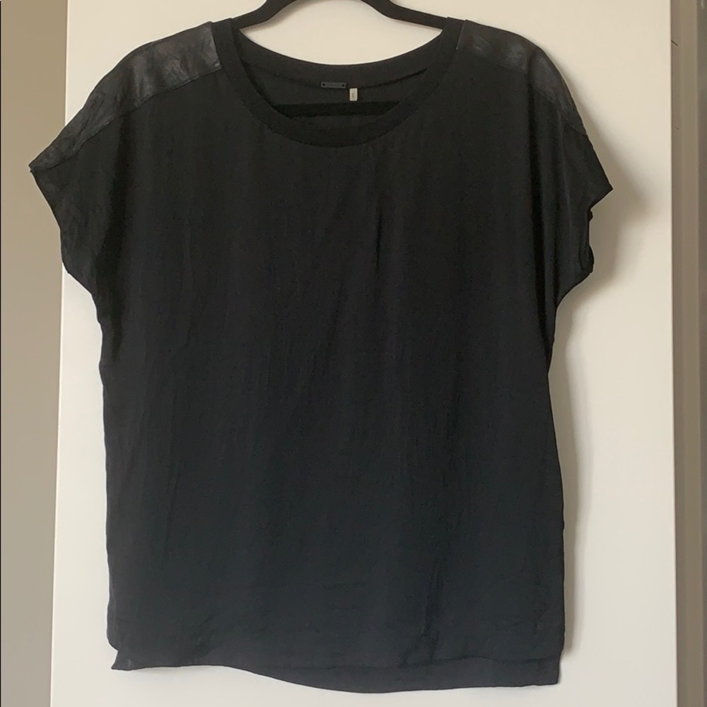 🧡 Elie Tahari Black Silk Leather Top